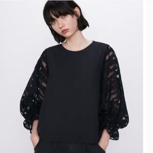 Zara black top with balloon sleeve size small